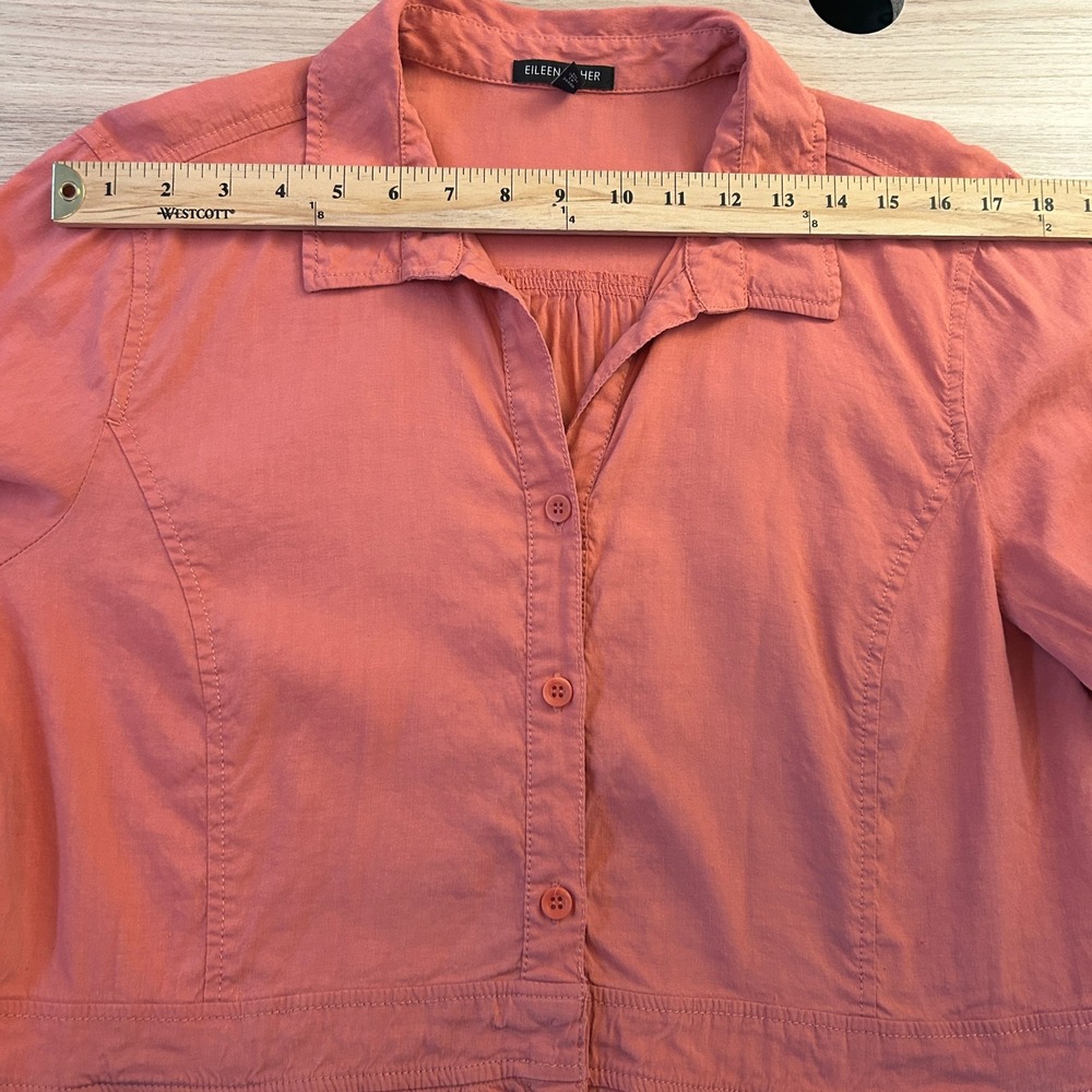 Eileen Fisher Linen Dress Button Front Empire Waist Coral Pink Large - Picture 9 of 14